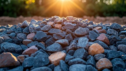 A Pile of Smooth, Grey Stones Bathed in Golden Sunlight