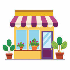 Obraz premium flower shop with awning on white background