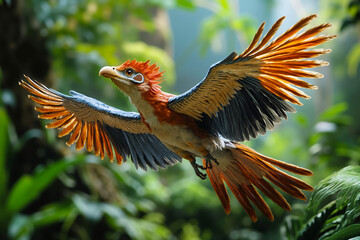 Obraz premium A bird that is flying through the air with its wings spread