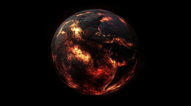 Burning globe against a pure black background. 