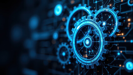 Fototapeta premium Image of a gear with software code, representing ci/cd processes.