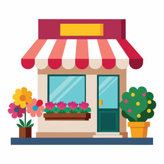 Obraz premium flower shop with awning on white background