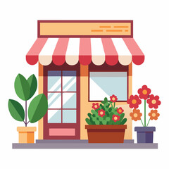 flower shop with awning on white background