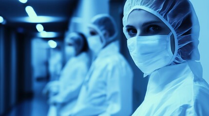 Medical staff wearing masks in a hospital setting, symbolizing dedication and protection in the face of health challenges.