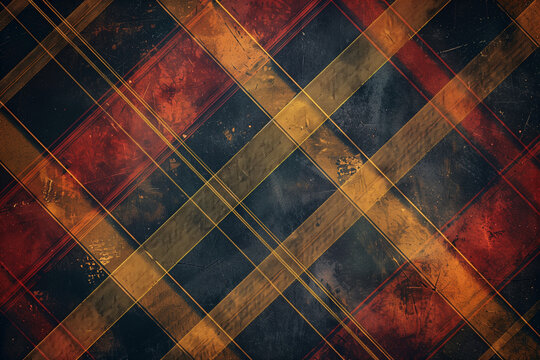 Dark Scottish tartan with orange and burgundy accents for an elegant and classic design with a touch of grunge.