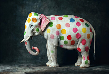 Obraz premium A white elephant with colorful polka dots.