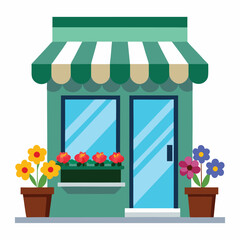 Obraz premium flower shop with awning on white background