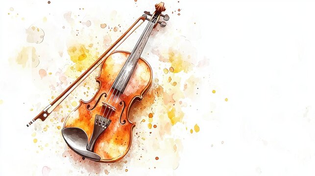 A beautiful artistic illustration of a violin with vibrant colors and splashes, showcasing musical elegance and creativity.