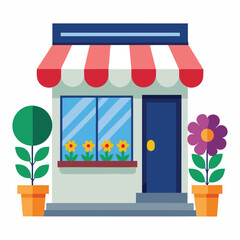 flower shop with awning on white background