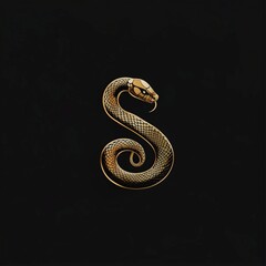 Obraz premium Logo, golden snake on a black background.