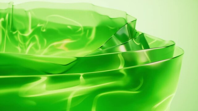 Flowing transparent green multilayer glass background, 3d rendering.