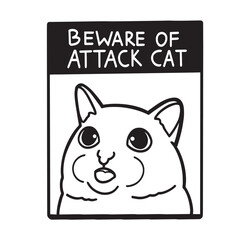 Warning Sign Attack Cat  T-shirt Coloring Transparent Vector Cute Illustration