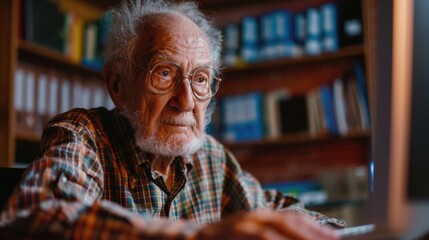 Old Student: Active Senior Participating in Indoor Computer and Technology Education Class