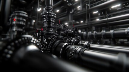 Fototapeta premium Close-Up of Intricate Pipes and Valves Showcasing Detailed Industrial Engineering and Design