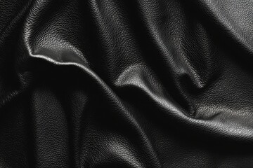 Fototapeta premium A close-up of black textured leather, showcasing its smooth, wrinkled surface, often used in fashion and upholstery.