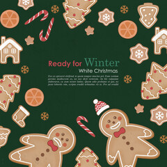 Christmas Pattern Background With Gingerbread Cookies