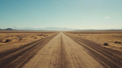 Fototapeta premium Desert road stretching toward the horizon, symbolizing road trips and open travel