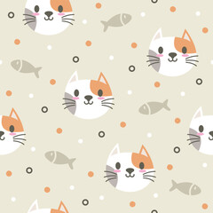 Cute Kitten with Fish Vector Pattern Fashion Designs