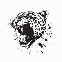 Fierce Leopard Head Illustration Vector Design Stock Vector isolated on white background.