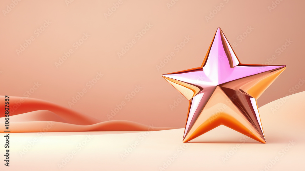 Wall mural shiny, three dimensional star with smooth surface, reflecting light in shades of pink and gold, set 