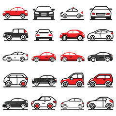 Fototapeta premium front and side view car icons line and silhouette