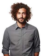 PNG Curly haired man portrait sleeve shirt.