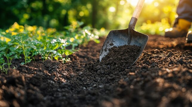 A Shovelful of Soil Being Dumped in a Garden Bed