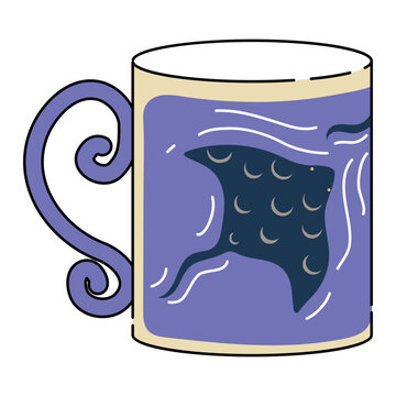 Vector cup with sea print. Vector devil-fish