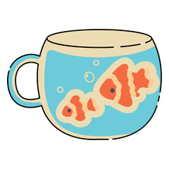 Vector cup with sea print. Vector fish