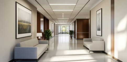 Inviting lobby featuring stylish sofas and captivating artwork for a warm and modern ambiance.