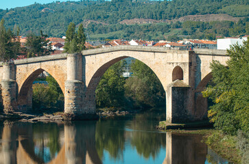 old bridge of Ourense over the Minho river, a Roman and medieval monument