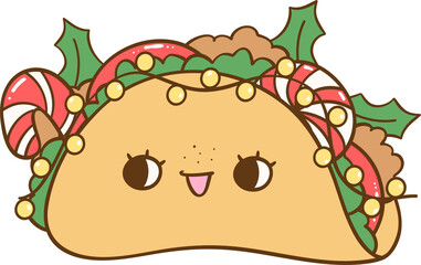 Retro Mexican Christmas Taco Doodle Cartoon