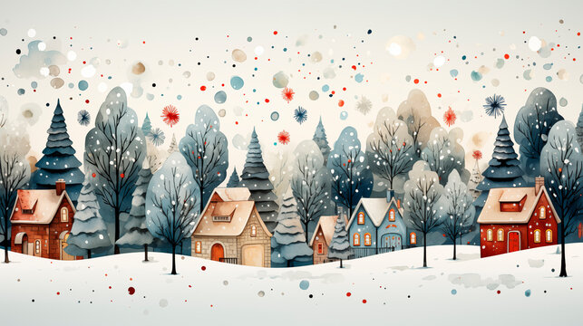 Tarjeta felicitaci&oacute;n Navide&ntilde;a. Paisaje nevado de invierno en la ciudad celebrando el A&ntilde;o Nuevo por la noche.Ilustraci&oacute;n.