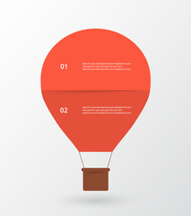 Step by step red balloon infographic template with 2 steps, options, parts or processes.