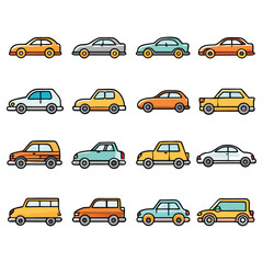 Fototapeta premium front and side view car icons line and silhouette