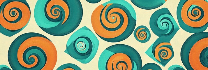 Fototapeta premium Modern pattern of teal and orange spirals over rhombus shapes, perfect for decor.