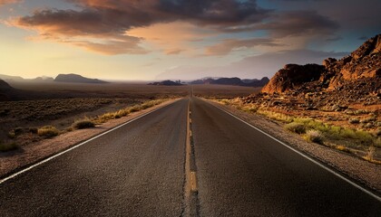Fototapeta premium Long asphalt desert road.