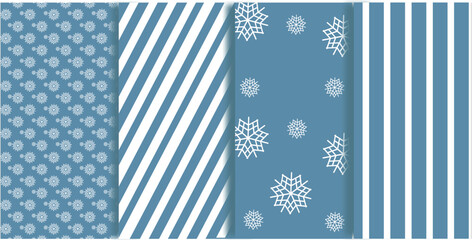 Fototapeta premium Set of winter pattern. Blue background, snowflake. Seamless vintage geometric. Vector illustration