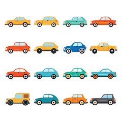 front and side view car icons line and silhouette
