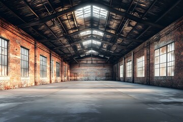 Empty Old Warehouse Interior with Brick Walls