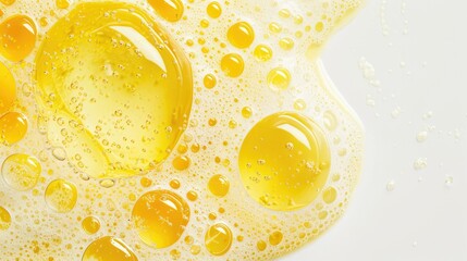 Soap White Background. Yellow Soap Bubble Isolated with Foam Droplets on Wet Bar