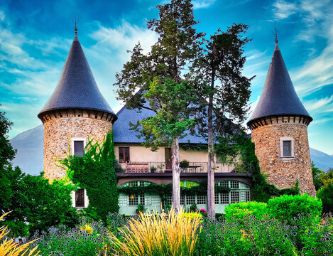 Majestic Picomtal Castle Amidst Lush Gardens at French Alps