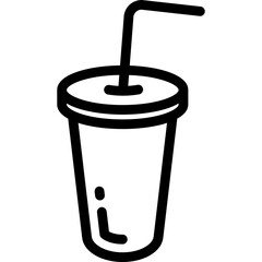 A simple illustration of a disposable cup with a straw typically used for beverages, suitable for takeout and outdoor dining