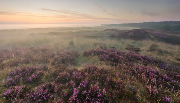 Misty Dawn over Heathlands of Thy National Park