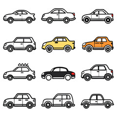Obraz premium front and side view car icons line and silhouette