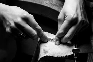 poinçonnage d'un bijou en gros plan, travail manuel