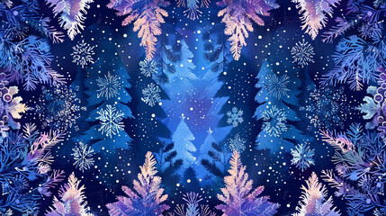 Fototapeta premium Illustration of a magical forest made of snowflakes and other pretty patterns.