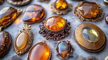  Lot of Antique genuine natural Baltic amber stone jewelry brooch