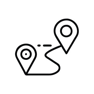recommend clip art: Route with Location Pins Outline Icon, Simple black outline icon showing a route connecting two location pins, perfect for navigation apps, maps, and travel-related designs.
                    