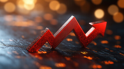 Stock market crash depicted in with a prominent decreasing arrow showcasing financial challenges